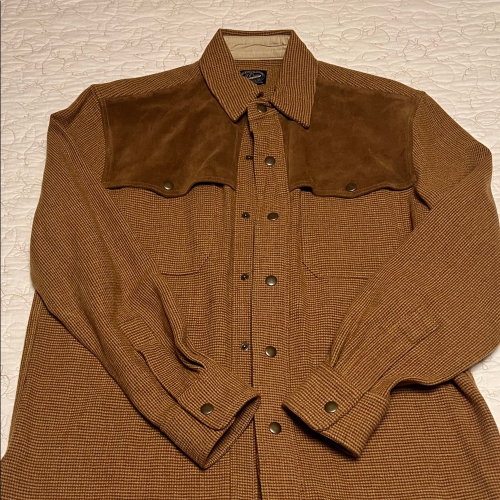J Crew Brown Button-Up overShirt with Suede Accents